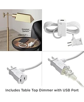 Cora Mid Century Modern Arc Lamps Floor Standing with Usb Charging Port 72" Tall Brass Metal White Linen Fabric Drum Shade for Living Room Reading Hou