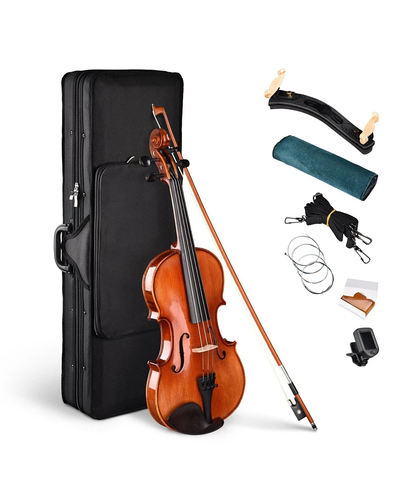 Yescom Solid Wood Violin 4/4 Full Set Fiddle Beginner Violin Full Size with Case Shoulder Rest for Student Adults