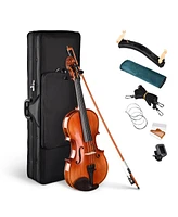 Yescom Solid Wood Violin 4/4 Full Set Fiddle Beginner Violin Full Size with Case Shoulder Rest for Student Adults