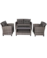 Costway 8PCS Patio Rattan Furniture Set Coffee Table Cushioned Sofa Garden Lawn Gray