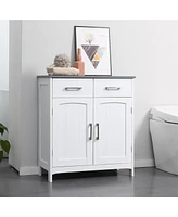 Kleankin Bathroom Floor Cabinet, Freestanding Linen Cabinet, Storage Cupboard with 2 Drawers, Double Doors, Adjustable Shelf, White