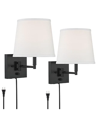 360 Lighting Lanett Modern Swing Arm Wall Lamps Set of 2 with Usb Charging Port Black Plug