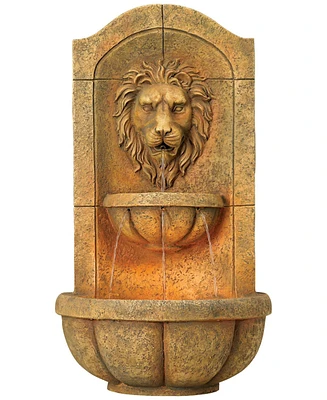 Lion Head Roman Outdoor Wall Water Fountain 29 1/2" High with Led Light 2 Tiered Decor for Garden Patio Backyard Deck Home Lawn Porch House Relaxation