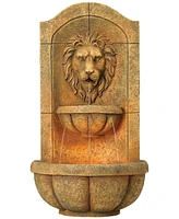 Lion Head Roman Outdoor Wall Water Fountain 29 1/2" High with Led Light 2 Tiered Decor for Garden Patio Backyard Deck Home Lawn Porch House Relaxation