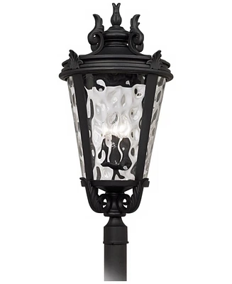 John Timberland Marseille Vintage Outdoor Post Light Fixture Textured Black Scroll 33 1/2" Clear Hammered Glass for Exterior House Porch Patio Outside