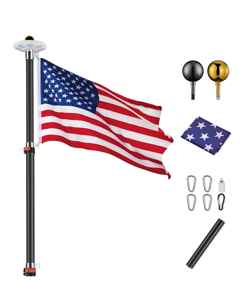 Yescom Ez Go 20 Ft Telescopic Aluminum Flag Pole Kit with 136 Led Solar Light Us Flag Garden