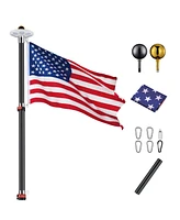 Yescom Ez Go 20 Ft Telescopic Aluminum Flag Pole Kit with 136 Led Solar Light Us Flag Garden