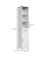 Kleankin Tall Bathroom Storage Cabinet with 3 Tier Shelf, Cupboard, Drawer, Door, Freestanding Linen Tower, Slim Side Organizer, White