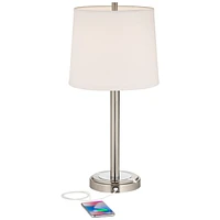 360 Lighting Camile Modern Table Lamps 25" High Set of 2 with Hotel Style Usb Charging Port Brushed Nickel Off White Drum Shade for Living Room Desk B