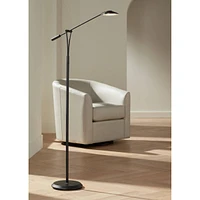 Arnie Traditional Farmhouse Industrial Farmhouse Pharmacy Light Floor Lamp Standing Led 62" Tall Sleek Black Metal Chrome Adjustable Arm Round Sh