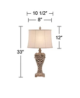 Regency Hill Elle Traditional Antique Table Lamp 33" Tall Classic Gold Open Scroll Bronze Off White Oval Shade Decor for Living Room Bedroom House Bed