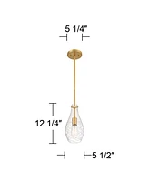 Possini Euro Design Rosie Soft Gold Mini Pendant 5 1/2" Wide Modern Swirl Textured Clear Glass Shade Fixture for Dining Room House Home Foyer Kitchen