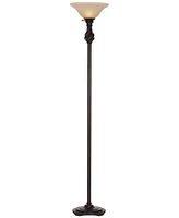 Regency Hill Traditional Torchiere Floor Lamp 70" Tall Hand Applied Black Bronze Swirl Font Amber Glass Shade Standing Pole Light for Living Room Read