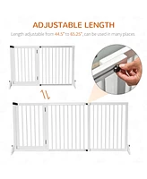 PawHut Wooden Freestanding Pet Gate Adjustable w/ Door Lock Safe Barrier White