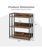 Costway 3-Tier Industrial Metal Frame Corner Bookcase with Adjustable Shelves Rustic