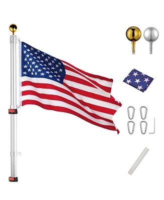 Yescom 20ft Telescopic 16 Gauge Aluminum Flag Pole w/ 3'x5' Us Flag & Ball Top Kit 16 Gauge Flagpole Fly 2 Flags