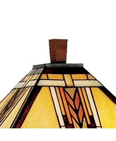 Robert Louis Tiffany Mission Rustic Tiffany Style Floor Lamp with Night Light 62.5" Tall Walnut Wood Column Square Geometric Stained Glass Shade Decor