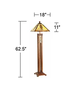 Robert Louis Tiffany Mission Rustic Tiffany Style Floor Lamp with Night Light 62.5" Tall Walnut Wood Column Square Geometric Stained Glass Shade Decor