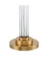 Possini Euro Design Cadence Modern Luxe Art Deco Floor Lamp Standing 62" Tall Satin Brass Gold Metal Crystal Glass Column Linen Drum Shade Decor for L