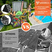 Yescom Metal Frame 6 Wheels Rolling Double Decker Mesh Pool Storage Bin Large Outdoor Pool Floats Storage Organizer with Towel Drying Bars, Upgrade St