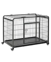 PawHut 43" L x 28" W x 30.75" H Heavy Duty Metal Dog Crate w/ Removable Tray