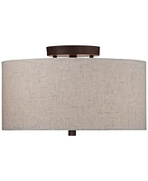 Regency Hill Sylvan Modern Ceiling Light Semi Flush-Mount Fixture 14" Wide Bronze 3-Light Oatmeal Fabric Drum Shade for Bedroom Kitchen Living Room Ha