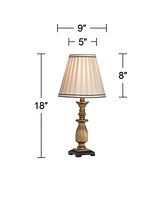 Regency Hill Ribbed Traditional Rustic Accent Table Lamp 18" High Antique Gold Beige Fabric Pleated Empire Shade Decor for Bedroom Living Room House H