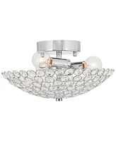 Possini Euro Design Geneva Luxury Close To Ceiling Light Semi Flush Mount Fixture 12" Wide Chrome Silver Crystal Glass Beads Bowl Shade for Bedroom Ha