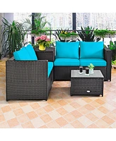 8PCS Outdoor Patio Rattan Furniture Set Cushion Loveseat Storage Table Turquoise