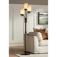 Franklin Iron Works Astoria Rustic Farmhouse Industrial Standing Floor Lamp Tree 3-Light 71" Tall Bronze Faux Wood Faux Tea Alabaster Glass for Living