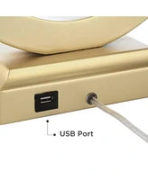 360 Lighting Modern Table Lamps 28 1/2" Tall Set of 2 with Usb Charging Port Brushed Gold Open Ring White Rectangular Shade for Bedroom Living Room Ho