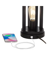 360 Lighting Marcel Modern Industrial Table Lamps 24 1/4" Tall Set of 2 with Led Nightlight Usb Port Black Metal Natural Linen Shade for Bedroom Livin