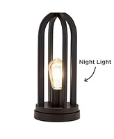 360 Lighting Marcel Modern Industrial Table Lamps 24 1/4" Tall Set of 2 with Led Nightlight Usb Port Black Metal Natural Linen Shade for Bedroom Livin