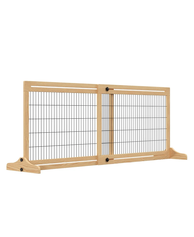 PawHut 72" W x 27.25" H Extra Wide Freestanding Pet Gate with Adjustable Length Dog, Cat, Barrier for House, Doorway, Hallway, Natural