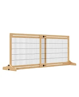 PawHut 72" W x 27.25" H Extra Wide Freestanding Pet Gate with Adjustable Length Dog, Cat, Barrier for House, Doorway, Hallway, Natural