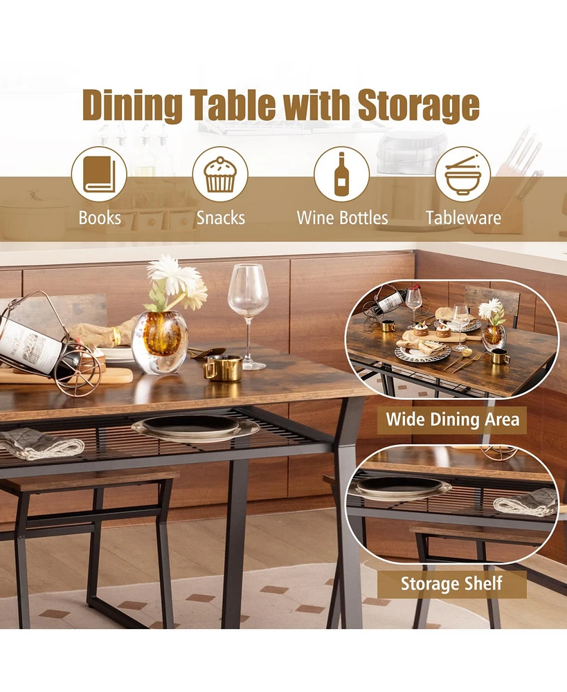 Slickblue 5 Piece Dining Table Set with Storage Rack and Metal Frame