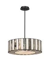 Robert Louis Tiffany Black Tiffany Style Drum Pendant Chandelier 20" Wide Black White Striped Art Glass 4-Light Fixture for Dining Room House Foyer Ki