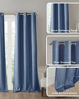 SunSmart Como Tonal Printed Faux Silk Room Darkening Curtain for Bedroom, Grommet Top Design Panels Pair for Living Room, Width 42 length 95 inches 2