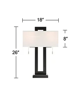 360 Lighting Neil Modern Rustic Table Lamp 26" High with Usb Charging Port Black Open Metal White Fabric Rectangular Shade for Bedroom Living Room Hou