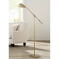 Dawson Traditional Farmhouse Task Pharmacy Light Floor Lamp Standing 55" Tall Antique Brass Metal Adjustable Balance Boom Arm Gold Shade Decor fo