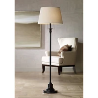 360 Lighting Spenser Traditional Floor Lamp Standing Exquisite 58" Tall Oiled Bronze Brown Metal Thin Column Off-White Linen Fabric Empire Shade for L