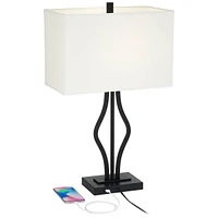 360 Lighting Ally Modern Table Lamps 26 1/2" Tall Set of 2 with Usb Charging Port Black Metal Rectangular Fabric Shade for Bedroom Living Room House H