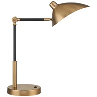 360 Lighting Colborne Mid Century Modern Industrial Desk Table Lamp Led with Usb Charging Port 28" Tall Antique Brass Black for Living Room Bedroom Ho