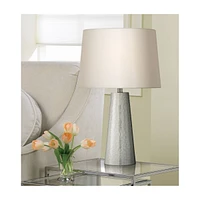 Modern Table Lamp 25 3/4" High Silver Leaf Hammered Textured Metal Off White Fabric Drum Shade Decor for Bedroom Living Room House Home Bedside Nights