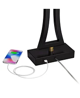 360 Lighting Roxie Modern Table Lamps 31" Tall Set of 2 with Usb Charging Port Black Metal White Fabric Rectangular Shade for Living Room Bedroom Hous
