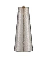 360 Lighting Modern Table Lamp 25 3/4" High Silver Leaf Hammered Textured Metal Off White Fabric Drum Shade Decor for Bedroom Living Room House Home B