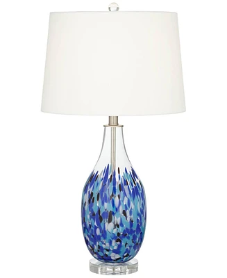 360 Lighting Marnie Modern Coastal Vase Table Lamp 28" Tall Blue Art Glass White Fabric Tapered Drum Shade Decor for Living Room Bedroom Beach House B