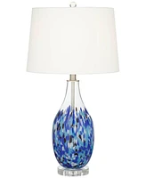 360 Lighting Marnie Modern Coastal Vase Table Lamp 28" Tall Blue Art Glass White Fabric Tapered Drum Shade Decor for Living Room Bedroom Beach House B