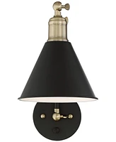 360 Lighting Wray Modern Indoor Adjustable Swing Arm Wall Lamp with Cord Set of 2 Black Antique Brass Plug-In Light Fixture Dimmable Metal Shade for B