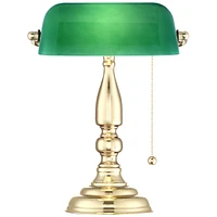 360 Lighting Hammond Traditional Piano Banker Mini Desk Table Lamp 14" High Brass Plating Green Glass Shade for Living Room Bedroom House Bedside Nigh